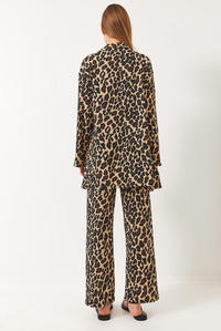 Beli Lastikli Leopar Desenli Bürümcük Kimono Alt-Üst Takım 0245 60284023 - Bej-Siyah