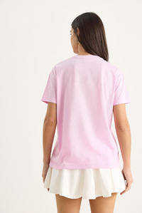 Bianco Lucci Bisiklet Yaka Çiçek Aksesuarlı Kısa Kollu T-Shirt 60602060 - Şeker Pembe