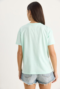 Bianco Lucci Bisiklet Yaka Çiçek Aksesuarlı Kısa Kollu T-Shirt 60602060 - Su Yeşili