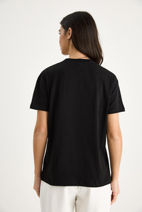 Bianco Lucci Bisiklet Yaka Çiçek Aksesuarlı Kısa Kollu T-Shirt 60602060 - Siyah