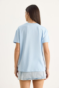 Bianco Lucci Bisiklet Yaka Çiçek Aksesuarlı Kısa Kollu T-Shirt 60602060 - Bebe Mavisi
