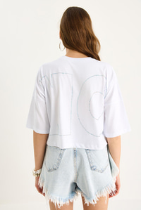 Bianco Lucci Bisiklet Yaka Taş Baskılı Basic Salaş T-Shirt 60602061 - Beyaz