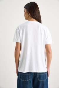 Bianco Lucci Çiçek Taş Aksesuarlı Kısa Kollu Bisiklet Yaka T-Shirt 60602059 - Beyaz