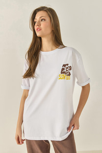 Bisiklet Çiçek Grafik Baskılı Oversize Pamuklu T-Shirt 60284050 - Beyaz