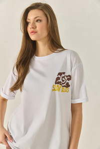 Bisiklet Çiçek Grafik Baskılı Oversize Pamuklu T-Shirt 60284050 - Beyaz
