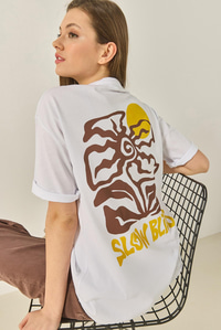 Bisiklet Çiçek Grafik Baskılı Oversize Pamuklu T-Shirt 60284050 - Beyaz