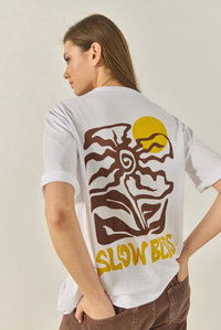 Bisiklet Çiçek Grafik Baskılı Oversize Pamuklu T-Shirt 60284050 - Beyaz