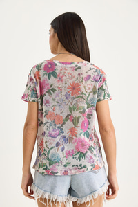 Bisiklet Yaka Desenli Dijital Baskılı Regular Yazlık Örme T-Shirt 60282015 - Bej-Mor