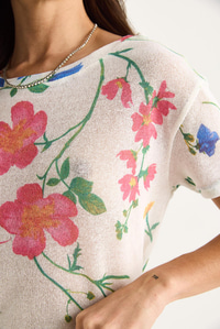 Bisiklet Yaka Desenli Dijital Baskılı Regular Yazlık Örme T-Shirt 60282015 - Beyaz-Pembe