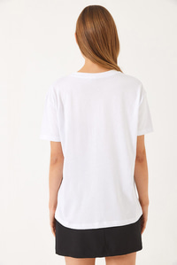 Bisiklet Yaka Kelebek Kalp Baskılı Kısa Kollu T-Shirt 60602020 - Beyaz