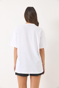 Bisiklet Yaka Kısa Kollu Boncuk Taş Baskılı Salaş T-Shirt 60283037 - Beyaz