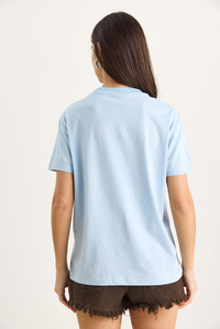Bisiklet Yaka Kısa Kollu Nakışlı Kabartma Aksesuarlı T-Shirt 60602024 - Bebe Mavisi