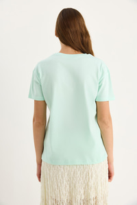Bisiklet Yaka Kısa Kollu Nakışlı T-Shirt 60602023 - Mint Yeşili