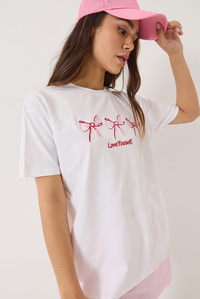Bisiklet Yaka Kısa Kollu Nakışlı T-Shirt 60602023 - Beyaz