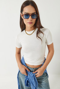 Bisiklet Yaka Kısa Kollu Slim Fit Basic Modal T-Shirt 60283108 - Beyaz