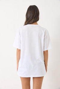 Bisiklet Yaka Kısa Kollu Taş Baskılı Oversize T-Shirt 60283036 - Beyaz