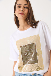 Bisiklet Yaka Kısa Kollu Taş Baskılı Oversize T-Shirt 60283036 - Beyaz