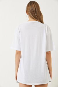 Bisiklet Yaka Kısa Kollu Taş Baskılı T-Shirt 60283035 - Beyaz