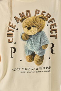 Bisiklet Yaka Kısa Kollu Teddy Baskılı Pamuklu Basic T-Shirt ÖT251045 60283312 - Bej