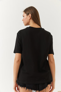 Bisiklet Yaka Leopar Baskılı Tshirt 60261345 - Siyah