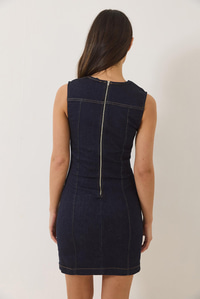 Bisiklet Yaka Likralı Yazlık Denim Elbise 8038 60283163 - Lacivert