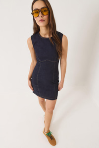 Bisiklet Yaka Likralı Yazlık Denim Elbise 8038 60283163 - Lacivert