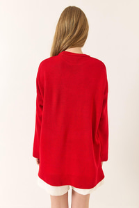 Bisiklet Yaka Oversize Uzun Kazak 60283235 - Kırmızı