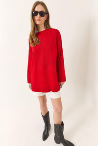 Bisiklet Yaka Oversize Uzun Kazak 60283235 - Kırmızı