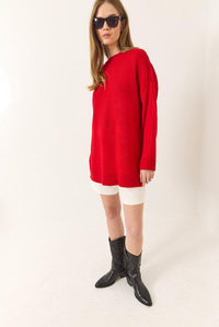 Bisiklet Yaka Oversize Uzun Kazak 60283235 - Kırmızı