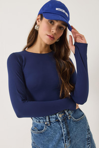 Bisiklet Yaka Parmak Geçirmeli Basic Bluz 0214 60284030 - Lacivert