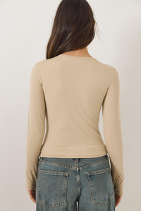 Bisiklet Yaka Parmak Geçirmeli Basic Bluz 0214 60284030 - Bej
