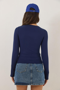 Bisiklet Yaka Parmak Geçirmeli Basic Bluz 0214 60284030 - Lacivert