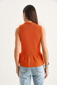 Bisiklet Yaka Peplum Triko Top 20251019 - turuncu