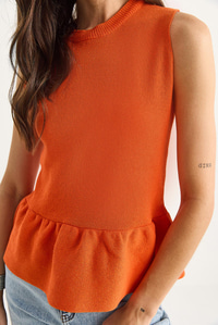Bisiklet Yaka Peplum Triko Top 20251019 - turuncu