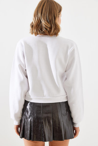 Bisiklet Yaka Şardonlu Basic Crop Sweatshirt 60251797 - Beyaz SWEATSHİRT modelleri