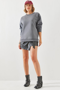 Bisiklet Yaka Şardonlu Basic Sweatshirt 60251640 - Füme SWEATSHİRT modelleri