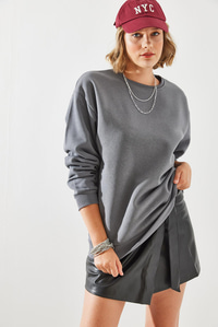 Bisiklet Yaka Şardonlu Basic Sweatshirt 60251640 - Füme SWEATSHİRT modelleri