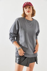 Bisiklet Yaka Şardonlu Basic Sweatshirt 60251640 - Füme SWEATSHİRT modelleri