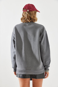 Bisiklet Yaka Şardonlu Basic Sweatshirt 60251640 - Füme SWEATSHİRT modelleri