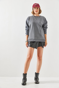 Bisiklet Yaka Şardonlu Basic Sweatshirt 60251640 - Füme SWEATSHİRT modelleri