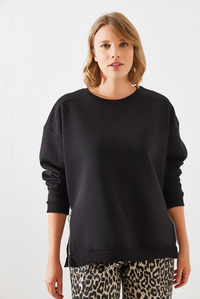 Bisiklet Yaka Şardonlu Fermuar Detaylı Basic Sweatshirt 60251796 - Siyah SWEATSHİRT modelleri