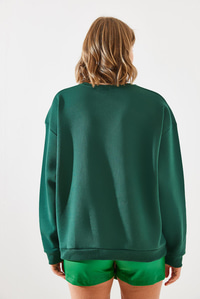 Bisiklet Yaka Şardonlu Fermuar Detaylı Basic Sweatshirt 60251796 - Zümrüt SWEATSHİRT modelleri