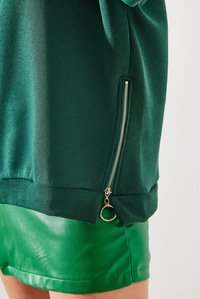 Bisiklet Yaka Şardonlu Fermuar Detaylı Basic Sweatshirt 60251796 - Zümrüt SWEATSHİRT modelleri