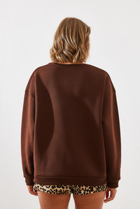 Bisiklet Yaka Şardonlu Fermuar Detaylı Basic Sweatshirt 60251796 - Kahverengi SWEATSHİRT modelleri