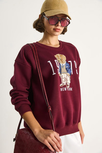 Bisiklet Yaka Teddy Nakış Detaylı Sweat 60284066 - Bordo SWEATSHİRT modelleri