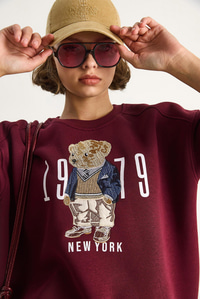 Bisiklet Yaka Teddy Nakış Detaylı Sweat 60284066 - Bordo SWEATSHİRT modelleri