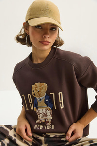 Bisiklet Yaka Teddy Nakış Detaylı Sweat 10417 60284066 - Kahverengi SWEATSHİRT modelleri