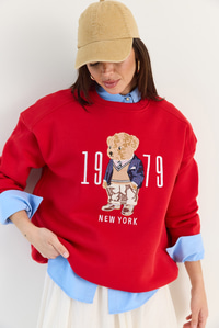 Bisiklet Yaka Teddy Nakış Detaylı Sweat 10417 60284066 - Kırmızı SWEATSHİRT modelleri
