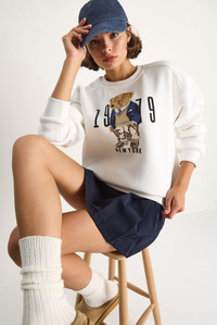 Bisiklet Yaka Teddy Nakış Detaylı Sweat 60284066 - Beyaz SWEATSHİRT modelleri