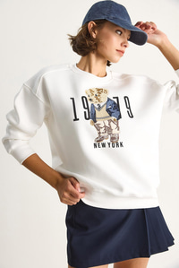 Bisiklet Yaka Teddy Nakış Detaylı Sweat 60284066 - Beyaz SWEATSHİRT modelleri